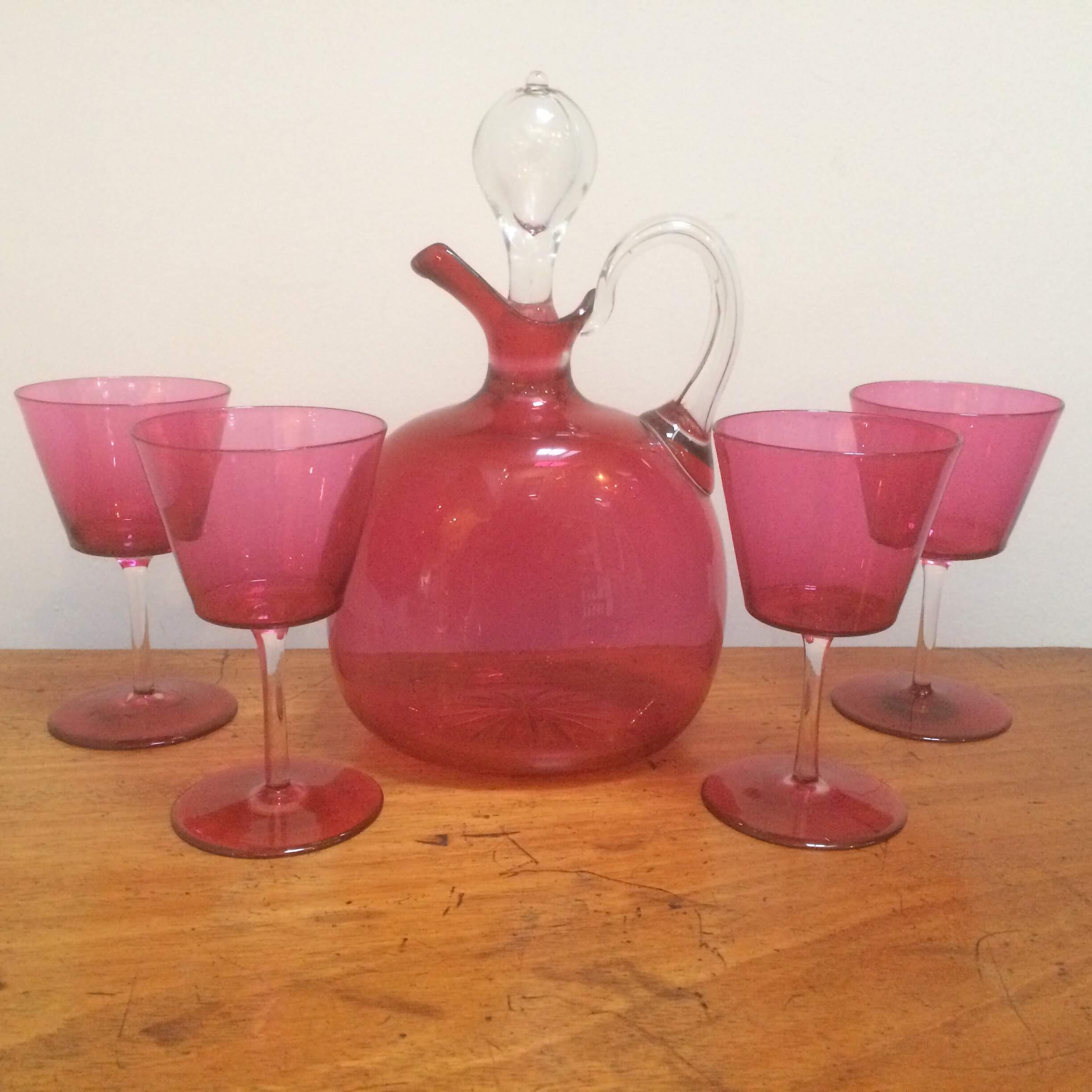 Cranberry Decanter and Glasses